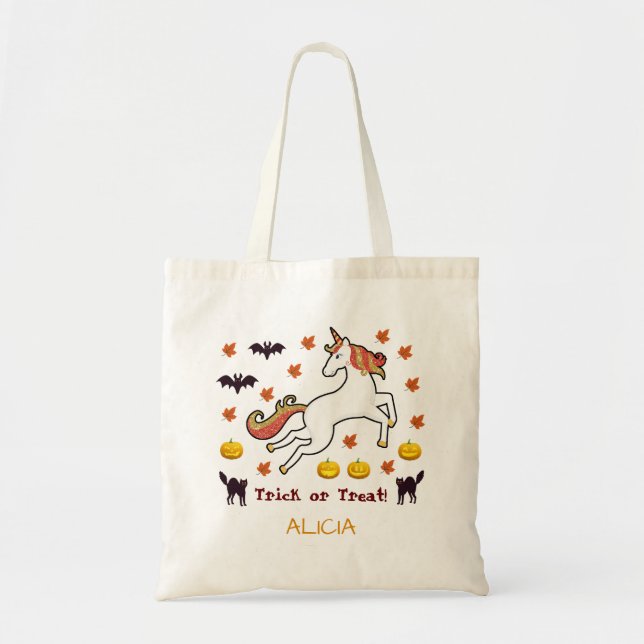Bolso De Tela Scary Cute Halloween Unicornio Bats Tratamientos (Frente)