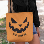 Bolso De Tela Scary Jack O Lantern Personalizado Naranja Hallowe<br><div class="desc">Esta espeluznante bolsa de té de Halloween para truco o tratamiento presenta una genial sonrisa Jack O Lantern y tu propio texto personalizado. Bolsos de fiesta personalizado,  cortos y aterradores,  para usar con truco o para tratar o para hacer favores de fiesta.</div>