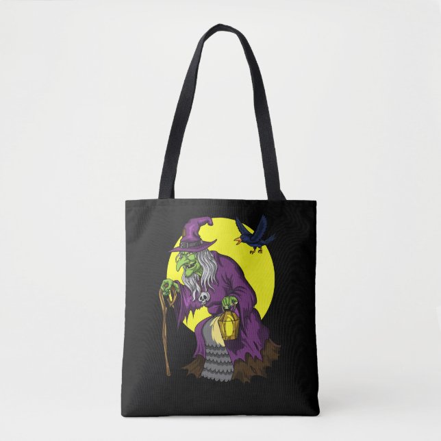 Bolso De Tela Scary Witch Spooky Raven Halloween (Anverso)