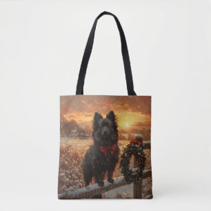 Bolso De Tela Schipperke Dog Rustic Winter Sunset