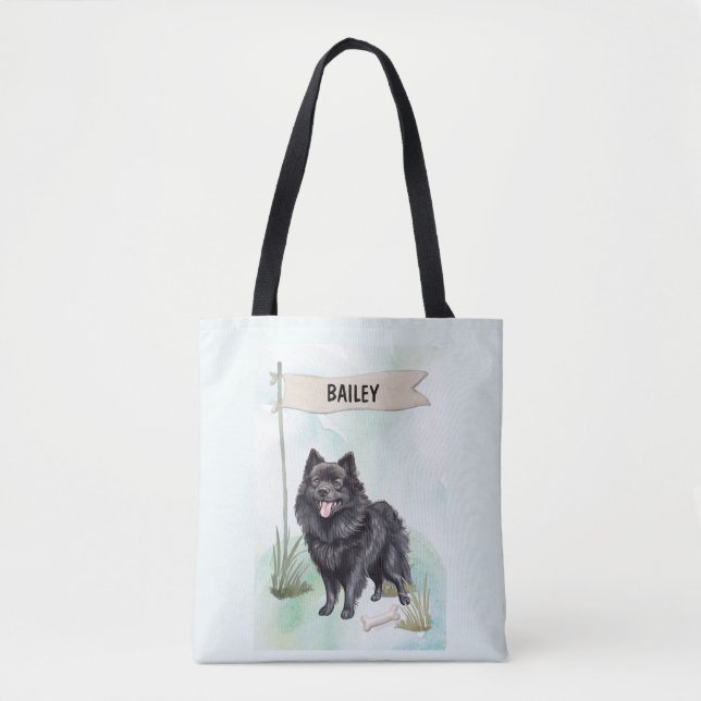 Bolso De Tela Schipperke Watercolor Personalized Dog (Anverso)