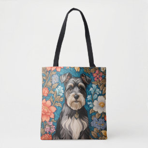 Bolso De Tela Schnauzer Alegre Floral Inspirado en William Morri