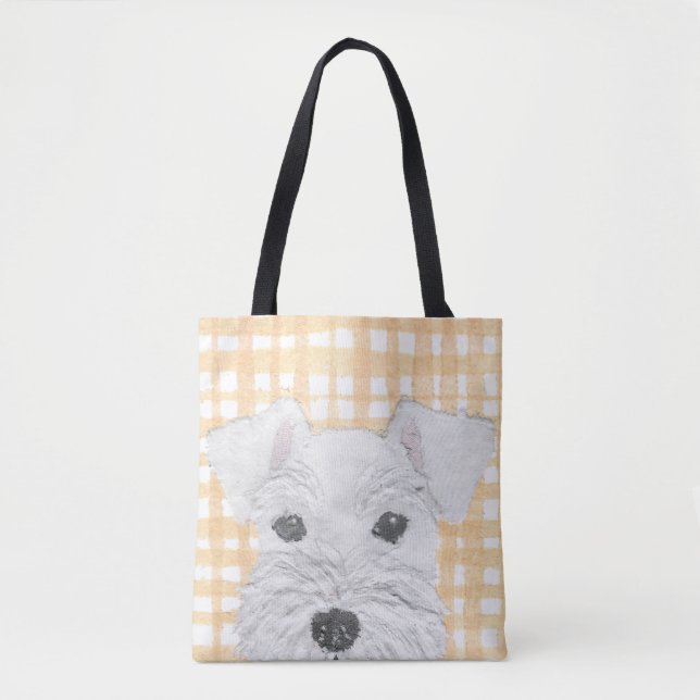 Bolso De Tela Schnauzer, blanco, moderno (Anverso)