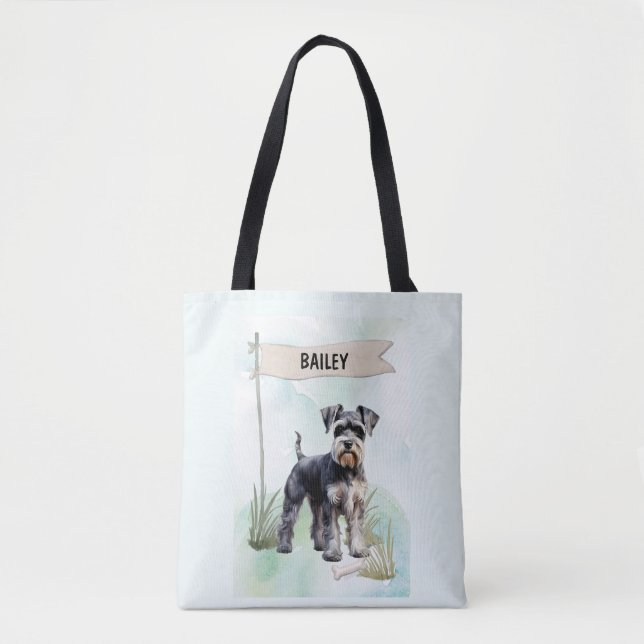 Bolso De Tela Schnauzer Watercolor Personalized Dog (Anverso)