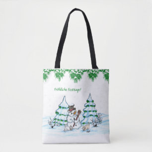 Bolso De Tela Schneemann mit Katze und Hundewelpe auf Deutsch