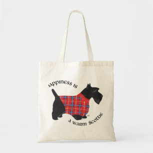 Bolso De Tela Scottie con suéter a cuadros rojos y azules