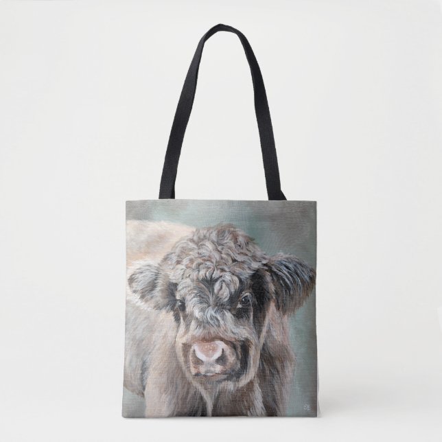 Bolso De Tela Scottish Highland Cow on Green (Anverso)