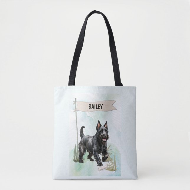 Bolso De Tela Scottish Terrier Watercolor Personalized Dog (Anverso)