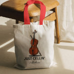 Bolso De Tela Script de nombre personalizado del músico Cello<br><div class="desc">Para un violonchelista este lindo diseño de Just Cellin será el regalo perfecto y seguramente los hará sonreír.</div>