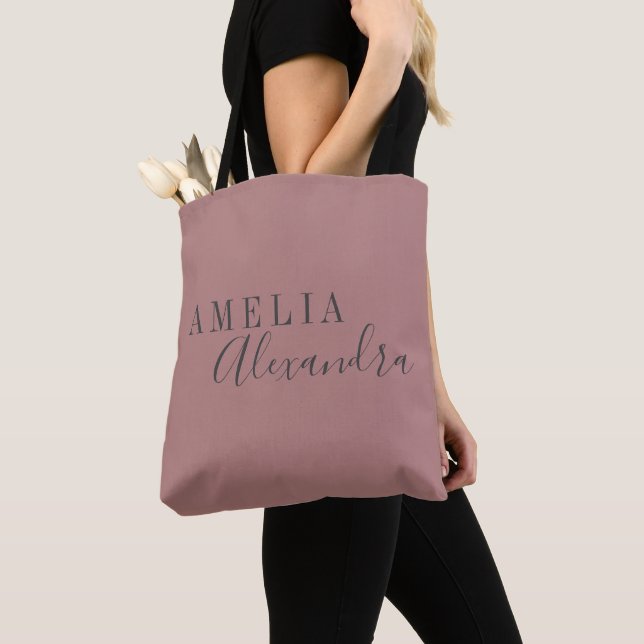 Bolso De Tela Script Moderno Rosa Polvo Gris Personalizado Boho  (Detalle)