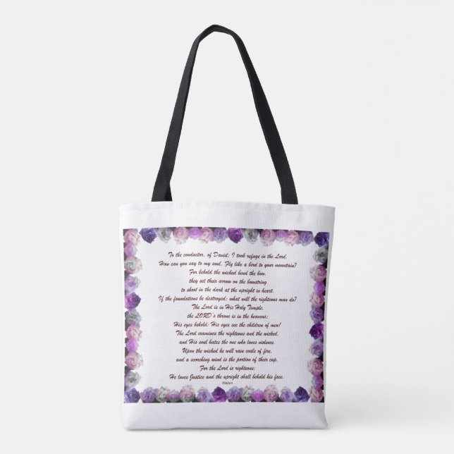 Bolso De Tela Scripture, Psalm 11, Purple Roses (Reverso)