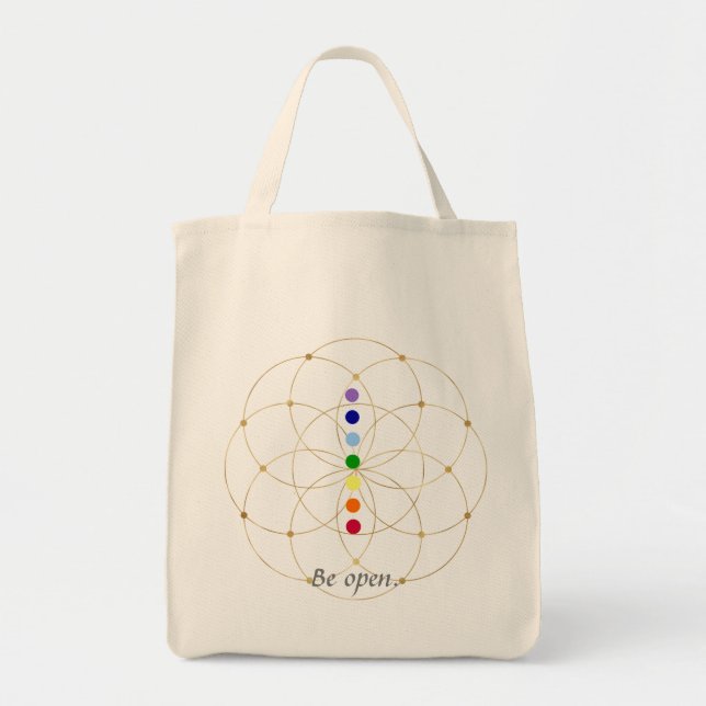 Bolso De Tela Sé abierto Chakra y semillas de la vida (Frente)