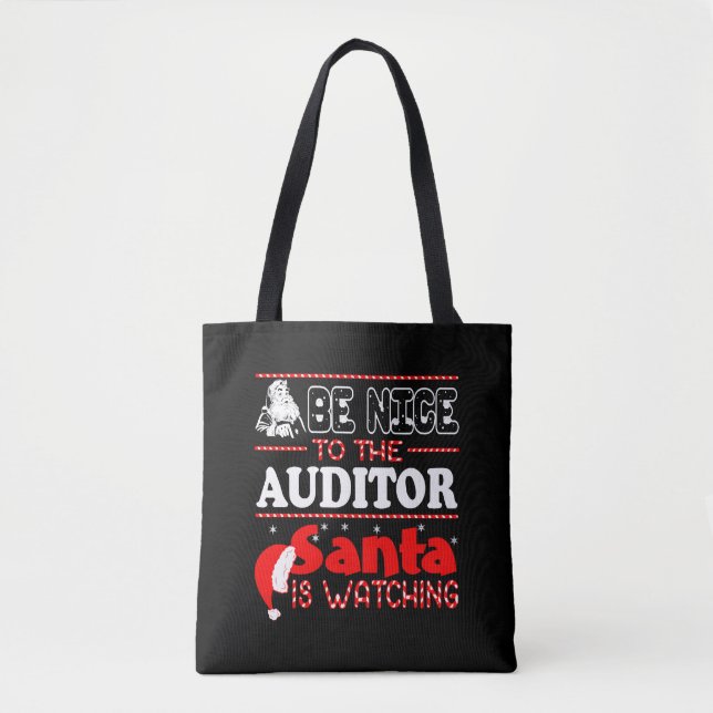 Bolso De Tela Sé Agradable Con El Auditor Santa Está Viendo Navi (Anverso)