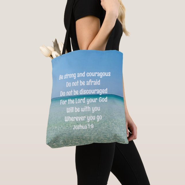 Bolso De Tela Sé fuerte y valiente, hermosa playa cristiana (Detalle)