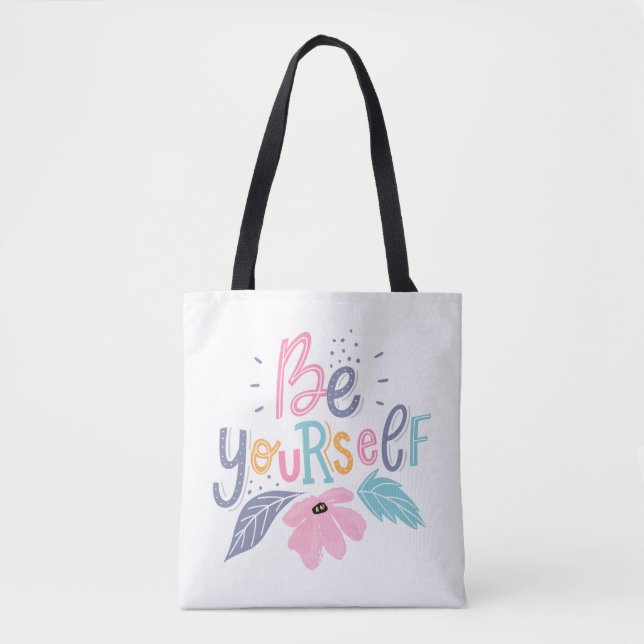 Bolso De Tela Sé tú mismo | Flores Pastel (Anverso)