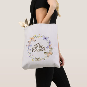 Bolso De Tela Sé valiente, mariposas amarillas púrpuras guerran