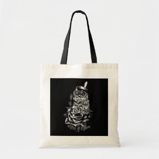 Bolso De Tela Sea búho negro sabio con el ejemplo del sombrero