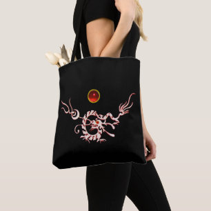 Bolso De Tela SEA DRAGON RUBY, rojo negro y blanco