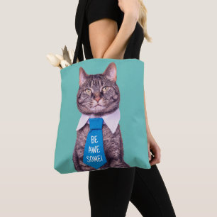 Bolso De Tela "¡SEA INCREÍBLE!" Gato en azul sobre tu mensaje Ve
