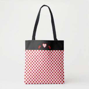 Bolso De Tela Sea rosa rojo de los lunares del corazón del el