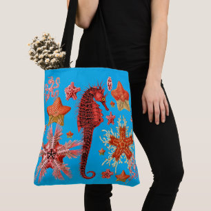 BOLSO DE TELA SEAHORRO ROJO Y MAESTRAS EN LA VIDA AQUÍ AZUL