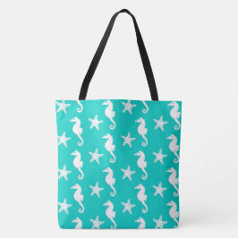 Bolso De Tela Seahorse y estrellas de mar - blanco en la