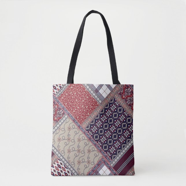 Bolso De Tela Seamless patchwork pattern on navy patchwork, abst (Anverso)