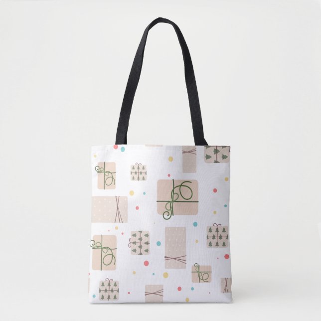 Bolso De Tela Seamless pattern with gift boxes. Gifts Packed in  (Anverso)