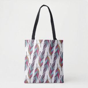 Bolso De Tela Seamless pattern with large colored feathers and d
