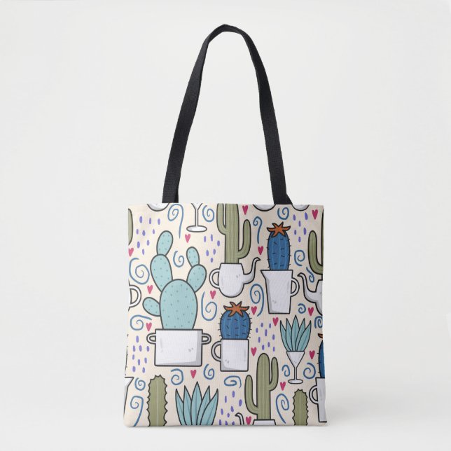 Bolso De Tela Seamless pattern with llama, cactus hand drawn des (Anverso)