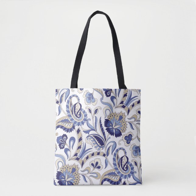 Bolso De Tela Seamless traditional Indian blue paisley patternpa (Anverso)