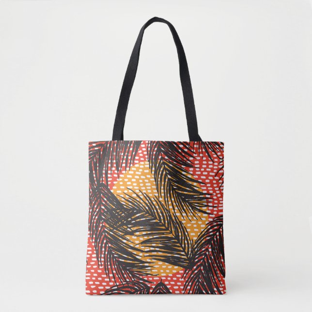 Bolso De Tela Seamless with black palm leaves and strokes  (Anverso)