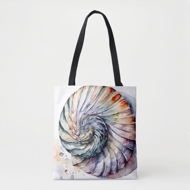 Bolso De Tela Seashell Shell Nautilus Design 357 Acuarela (Anverso)