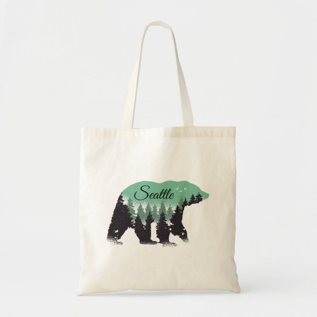Bolso De Tela Seattle Bear Forest (Frente)