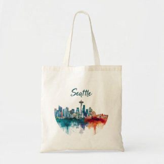 Bolso De Tela Seattle Ciudad acuarela Skyline