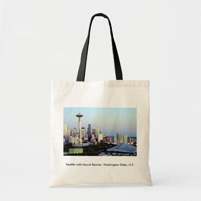 Bolso De Tela Seattle con el Monte Rainier, estado de (Frente)
