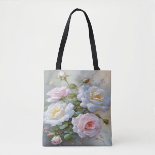 Bolso De Tela : Secretos florecientes: un Tote con rosas blancas