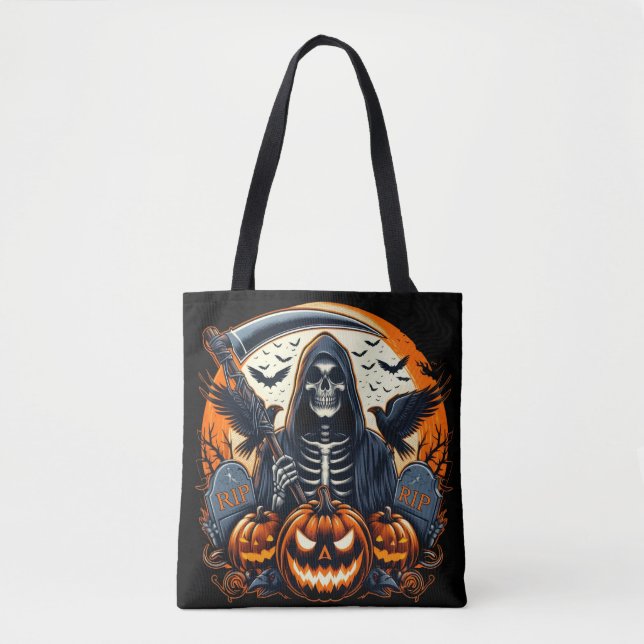 Bolso De Tela Segadora Cementerio Calabazas espeluznantes Hallow (Anverso)