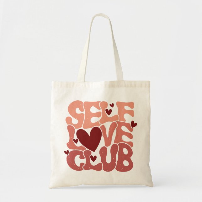 Bolso De Tela "Self Love Club" Retro Pink Groovy Graphic (Frente)