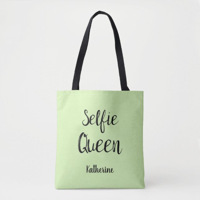 Bolso De Tela Selfie Nombre de Reina Personalizado Lime Green (Anverso)