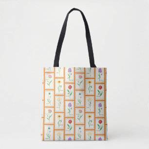 Bolso De Tela Sello Botánico Vintage Flor Silvestre Retro Sol