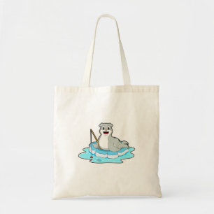 Bolso De Tela Sello en la pesca con barra de pesca