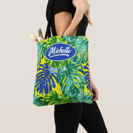 Bolso De Tela Selva tropical deja nombre amarillo verde