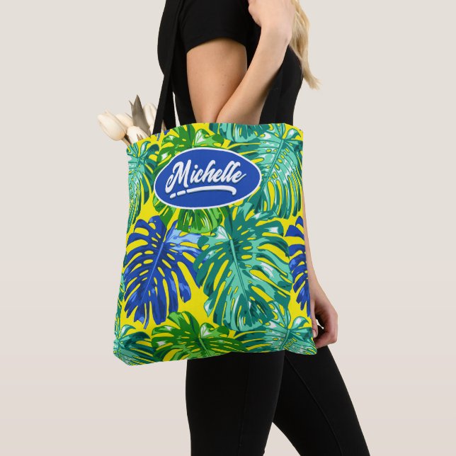 Bolso De Tela Selva tropical deja nombre amarillo verde (Detalle)