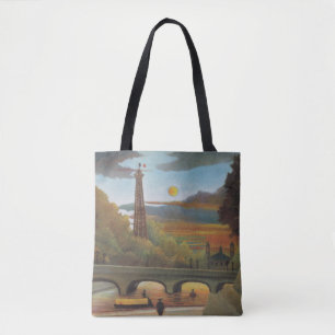 Bolso De Tela Sena y Torre Eiffel al Atardecer de Henri Rousseau