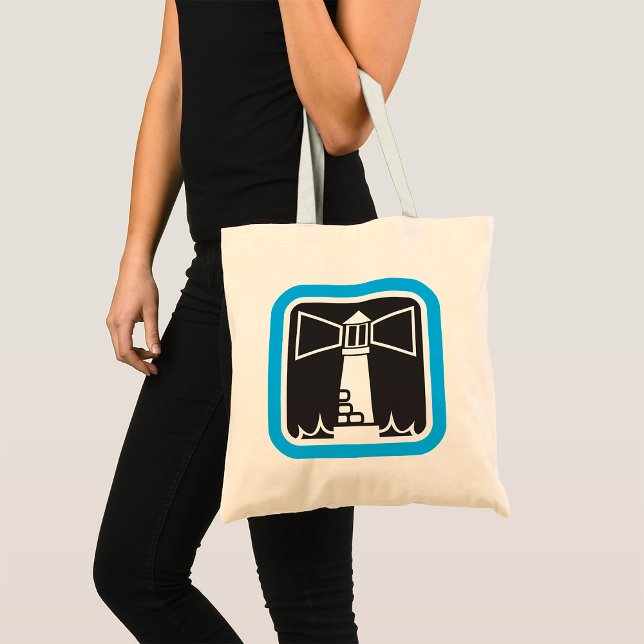 Bolso De Tela Señal de faro audaz con icono de olas oceánicas (Subido por el creador)