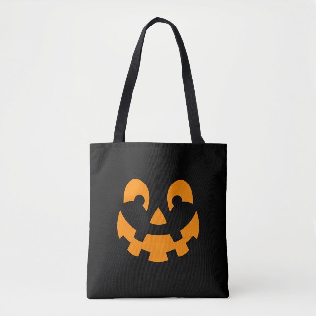 Bolso De Tela Sencilla Calabaza Naranja Cara Silhouette Hallowee (Anverso)
