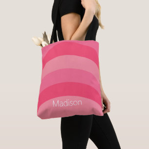 Bolso De Tela Sencillas rayas curvadas rosadas y blancas con nom