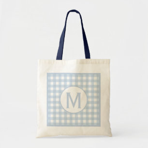 Bolso De Tela Sencillo Denim Blue Gingham Monograma 
