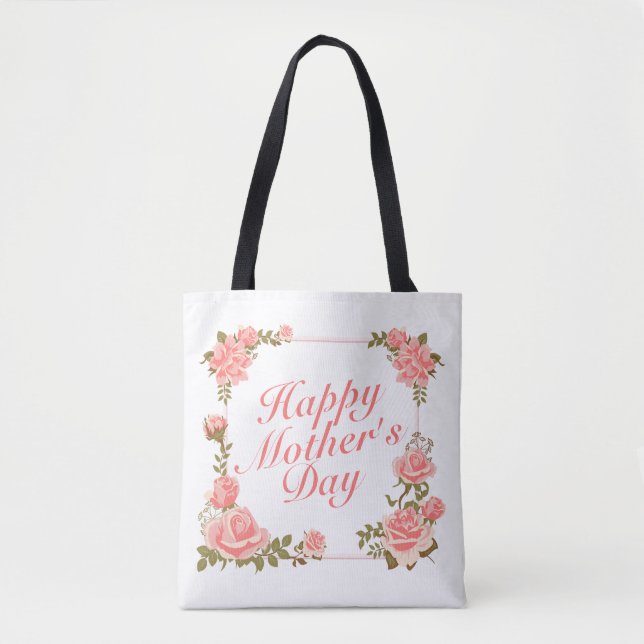 Bolso De Tela Sencillo marco floral feliz del día de la madre pa (Anverso)